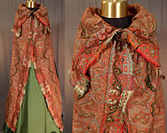 VVictorian Civil War Era Victorian Antique Wool Signed Kashmir Paisley Shawl Collar Cloak Cape 
