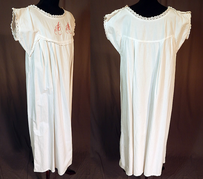 Victorian White Cotton Turkey Red Embroidered AA Chemise Nightgown Smock Dress
This womens summer chemise nightgown smock shift t dress is a long tea length with a loose fitting style, cap sleeves and button closures along the shoulders.