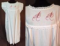 Victorian White Cotton Turkey Red Embroidered AA Chemise Nightgown Smock Dress
