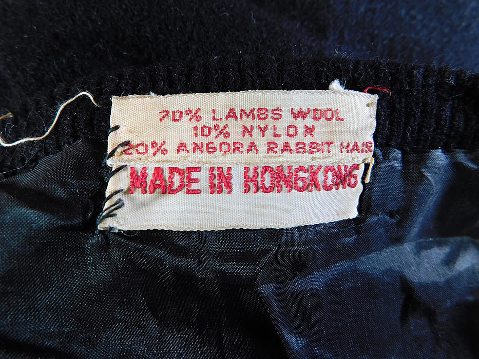 Vintage Hong Kong Black Lambswool Angora Rabbit Rosette Embroidered Sweater
There is a "Made in Hong Kong" label sewn inside. It is in excellent condition. This is truly a wonderful piece of wearable art! 