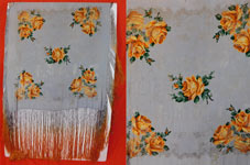 Vintage 20s Art Deco Blue Silk Silver Lame Yellow Roses Ombre Fringe Piano Shawl
