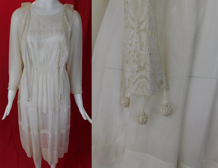 Edwardian Antique White Irish Crochet Lace Long Sleeveless Vest Jacket 


Edwardian Teens Titanic White Cotton Batiste Beaded Lace Trim Tea Dress Vtg
