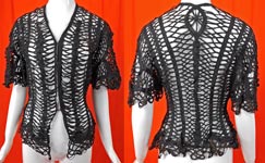 Vintage Victorian Black Silk Battenburg Braided Woven Tape Lace Latticework Jacket 