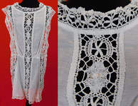 Edwardian White Cotton Batiste Cluny Torchon Bobbin Lace Tabard Tunic Top Dress
