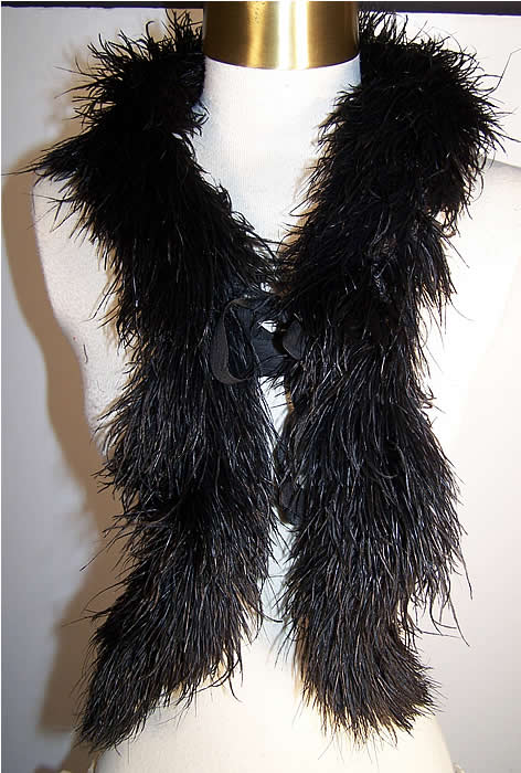 Victorian Black Ostrich Feather Neck Boa Collar   Front view.
