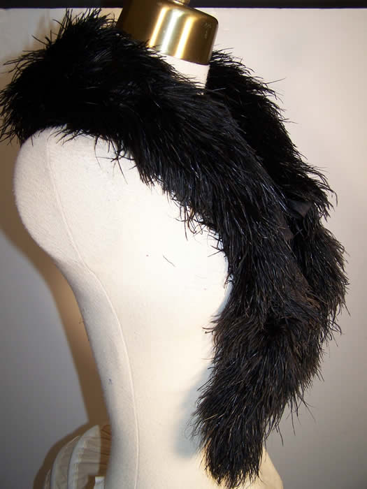 Victorian Black Ostrich Feather Neck Boa Collar  Back View.