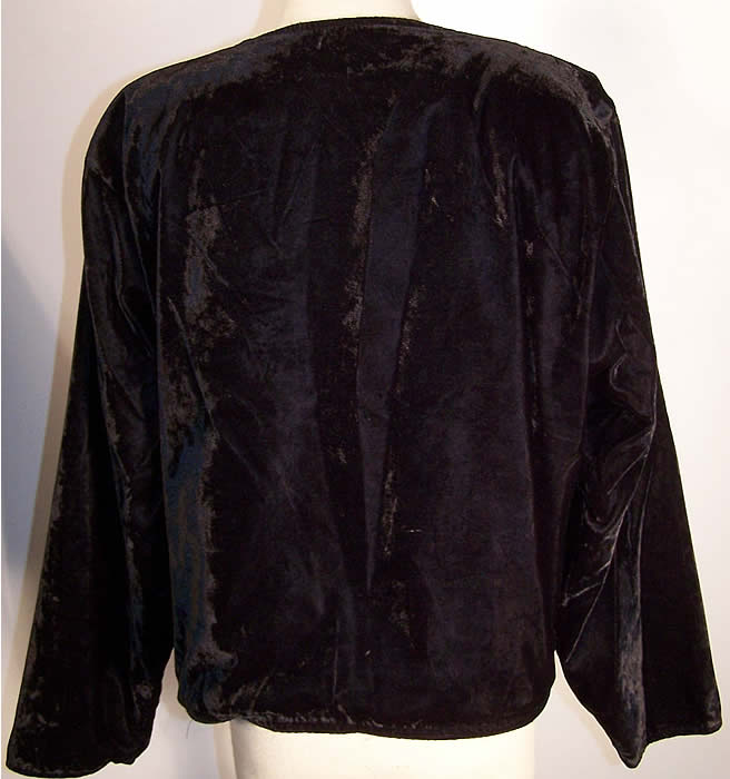 Black Velvet Floral Embroidered Coat Jacket Back View.