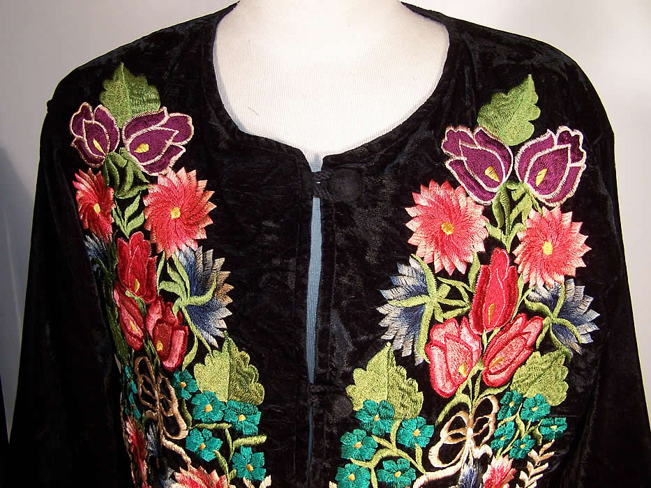 Black Velvet Floral Embroidered Coat Jacket