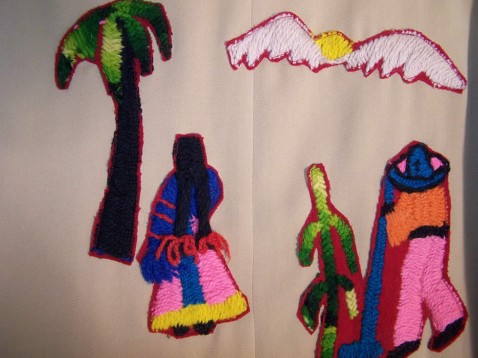 Vintage Mexican Applique Yellow Gabardine Swing Coat Close-up