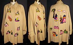 Vintage Mexican Applique Yellow Gabardine Swing Coat