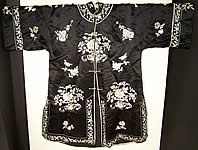 Chinese Black & White Silk Embroidered Robe Coat
