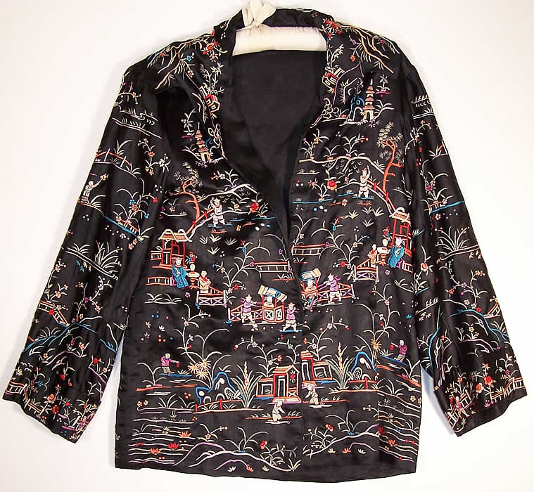 Figural Silk Embroidered Piano Shawl Jacket Coat front view