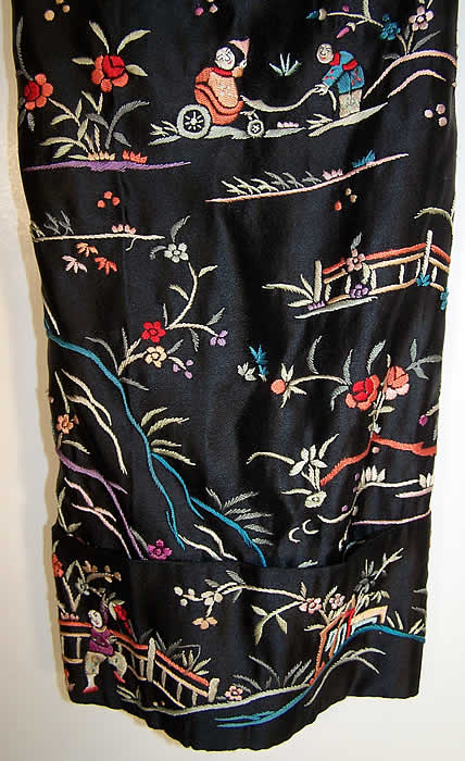 Figural Silk Embroidered Piano Shawl Jacket Coat Sleeve Close up.