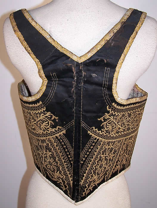 Antique Alsace France Folk Costume Corset Corselet Vest Back View.
