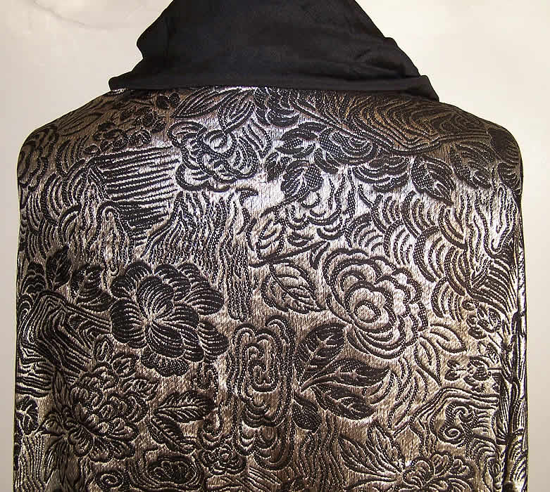 Art Deco Black Silk Silver Lamé Shawl Cloak Cape  Back View.