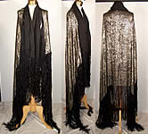 Art Deco Black Silk Silver Lamé Shawl Cloak Cape 
