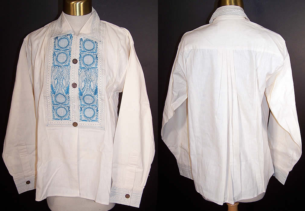 Vintage AJ Taylor Old Mexico Shop Santa Fe Embroidered Mexican Peso Shirt   Front view.