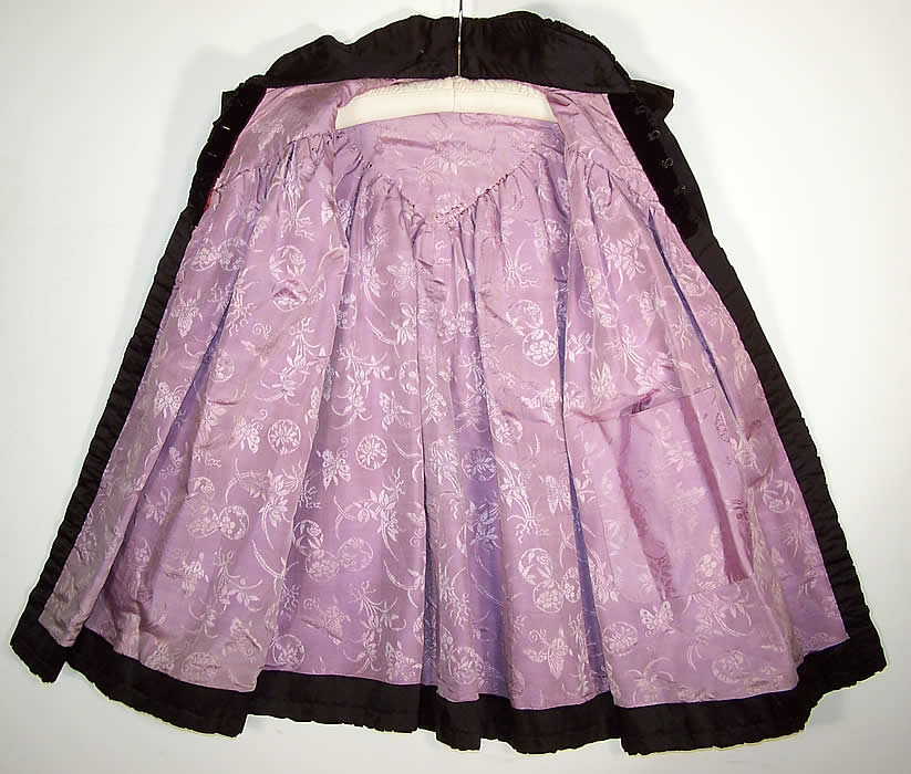 fully lined in a lovely lilac purple silk damask brocade fabric