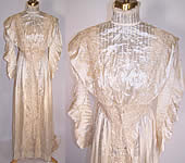 Victorian Cream Silk Floral Lace Applique Wedding Gown Dress 