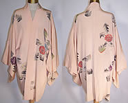 Japanese Haori Chrysanthemum Pink Silk Screen Kimono Robe Jacket