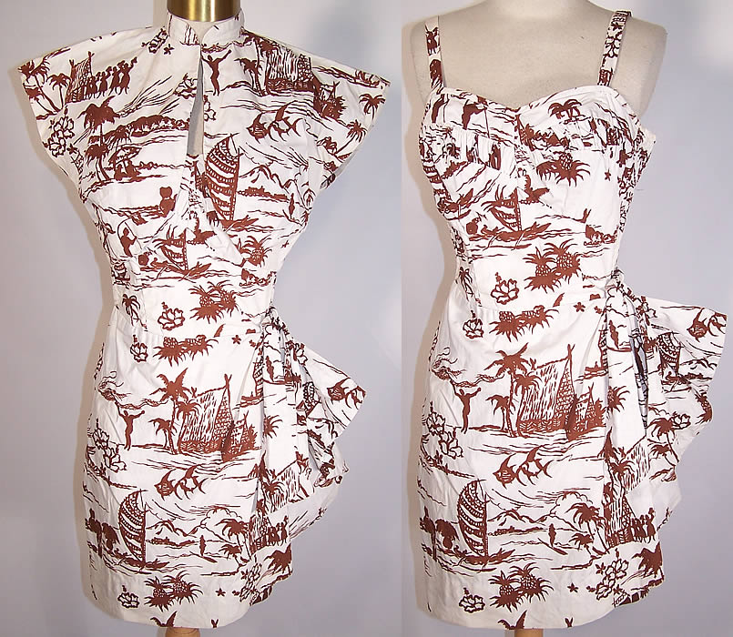 Vintage Lauhala Hawaiian Print Cotton Sexy Sarong Dress Bolero Jacket