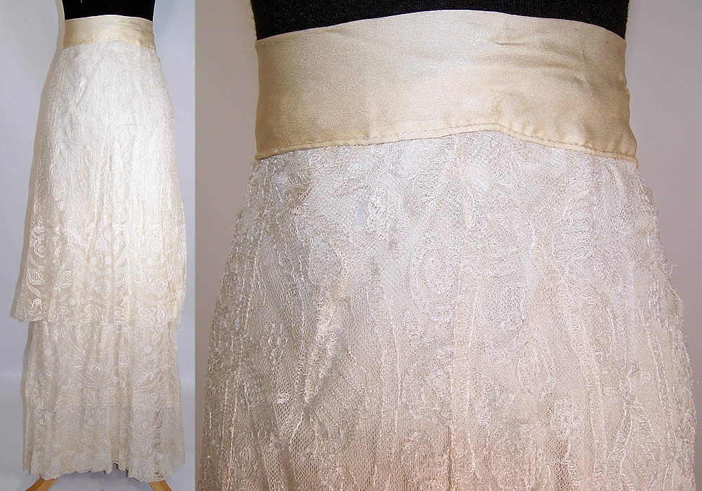 Victorian Wedding White Silk Net Lace Layered Lined Bridal Bustle Skirt