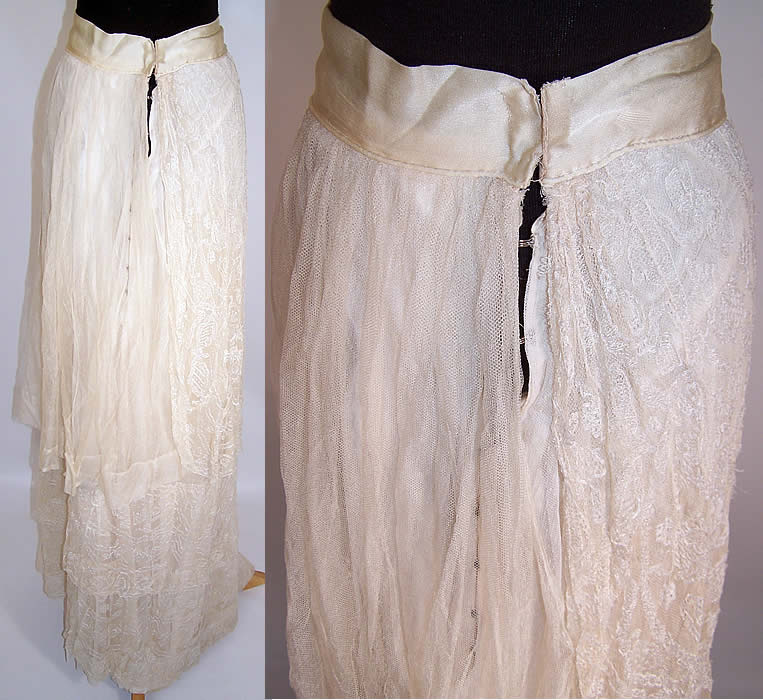 Victorian Wedding White Silk Net Lace Layered Lined Bridal Bustle Skirt back views