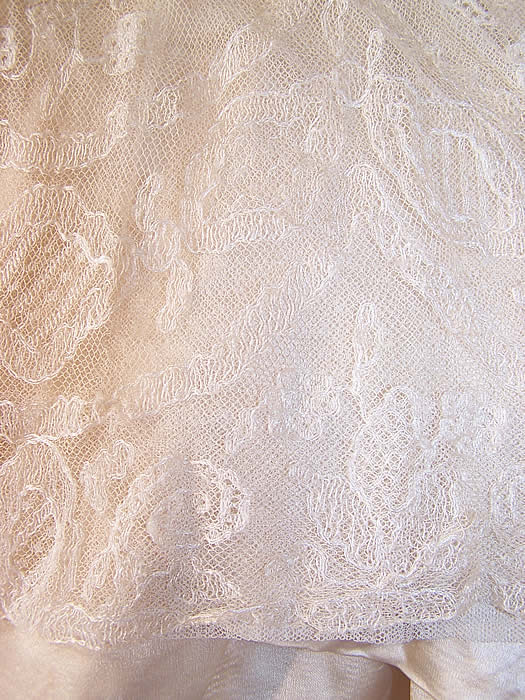 Victorian Wedding White Silk Net Lace Layered Lined Bridal Bustle Skirt close up