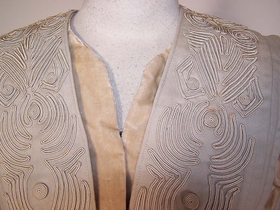 Berthe May Edwardian Ecru Wool Soutache Embroidered Belted Peplum Suit Jacket close up
