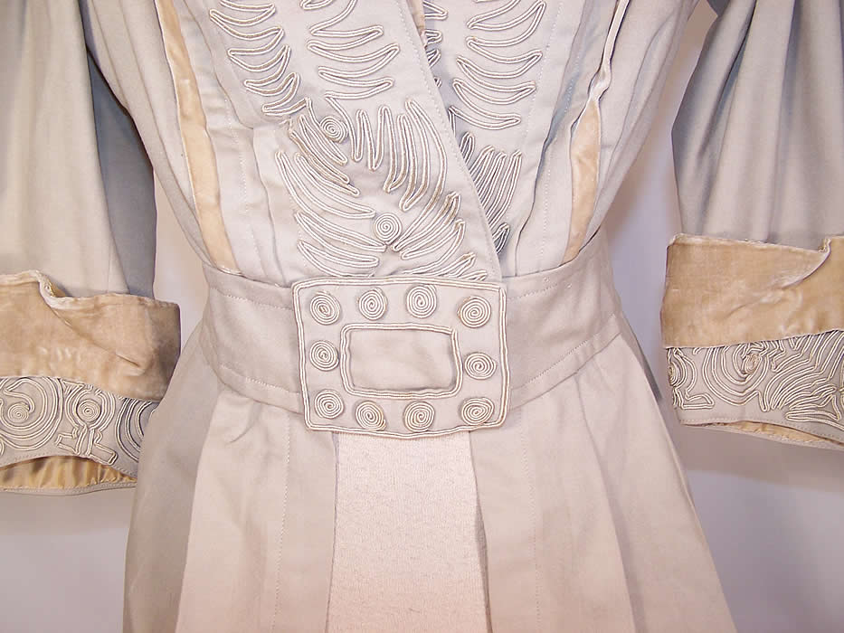 Berthe May Edwardian Ecru Wool Soutache Embroidered Belted Peplum Suit Jacket belt close up