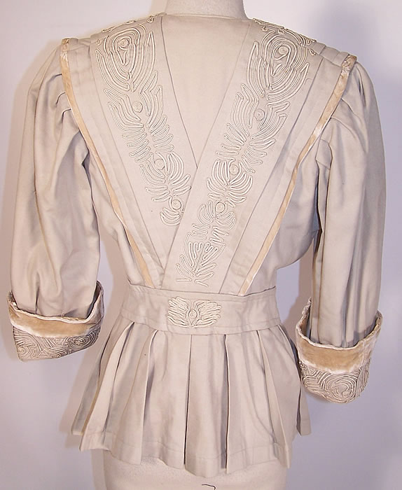Berthe May Edwardian Ecru Wool Soutache Embroidered Belted Peplum Suit Jacket back view
