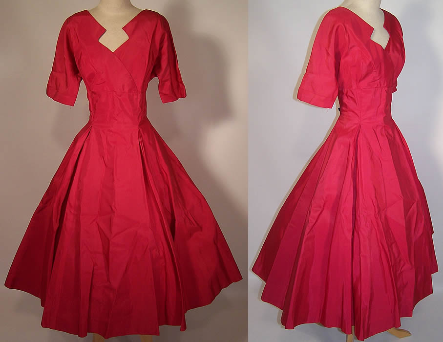 Vintage 1950s Retro Red Fuchsia Pink Silk Taffeta Circle Skirt ALine Party 