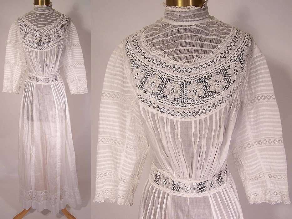 Edwardian White Embroidered Net Lace Graduation Wedding Dress top Edwardian 