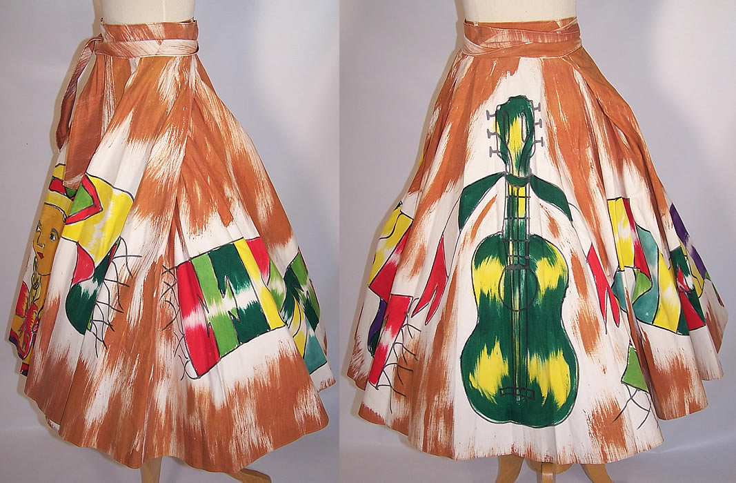 Vintage Mexicanita Girl Guitar Serape Hand Painted Mexican Circle Skirt