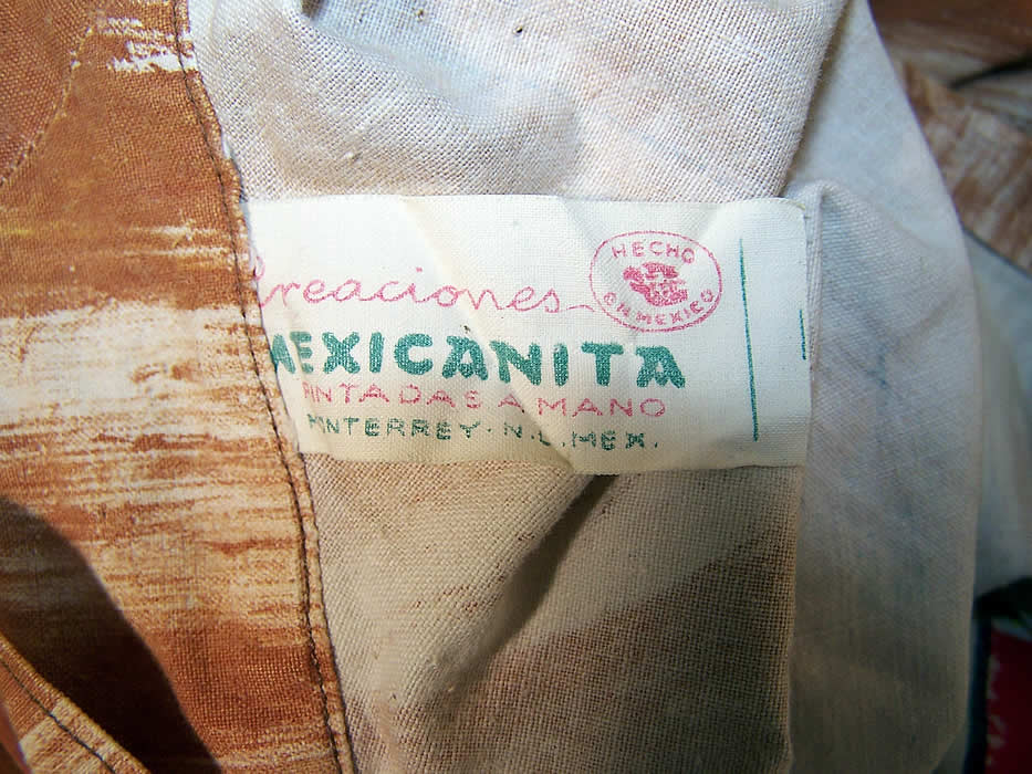Vintage Mexicanita Girl Guitar Serape Hand Painted Mexican Circle Skirt label close up.