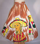 Vintage 1950s Mexicanita Girl Guitar Serape Hand Painted Mexican Circle Skirt