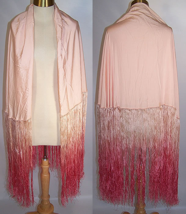 Vintage Made in Italy Pink Pastel Silk Fringe Round Piano Shawl