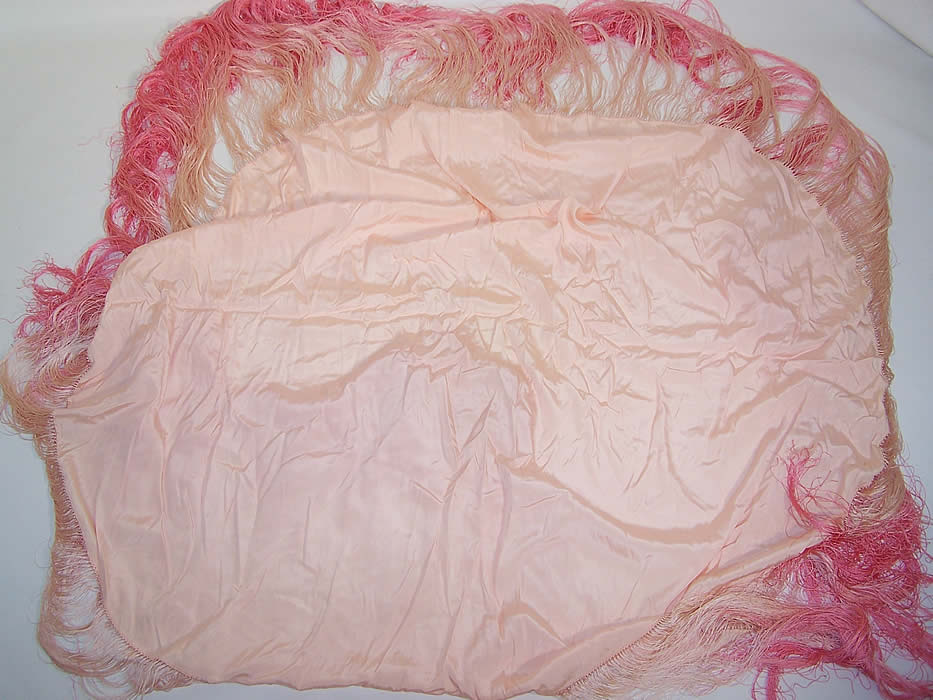 Vintage Made in Italy Pink Pastel Silk Fringe Round Piano Shawl