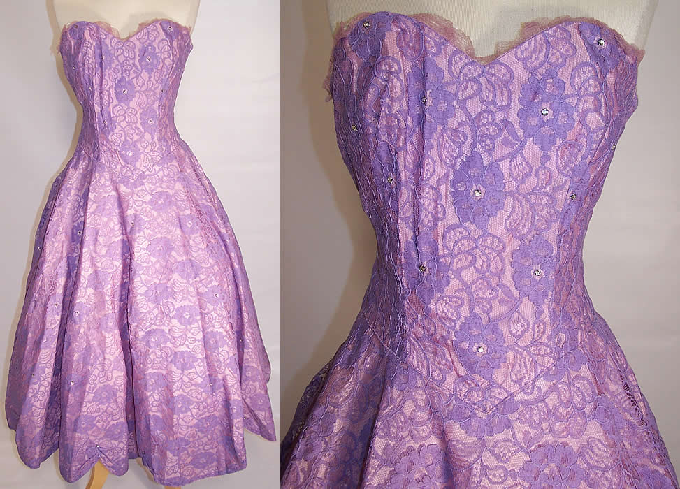 purple lace rhinestone strapless formal gown circle skirt dress tweet