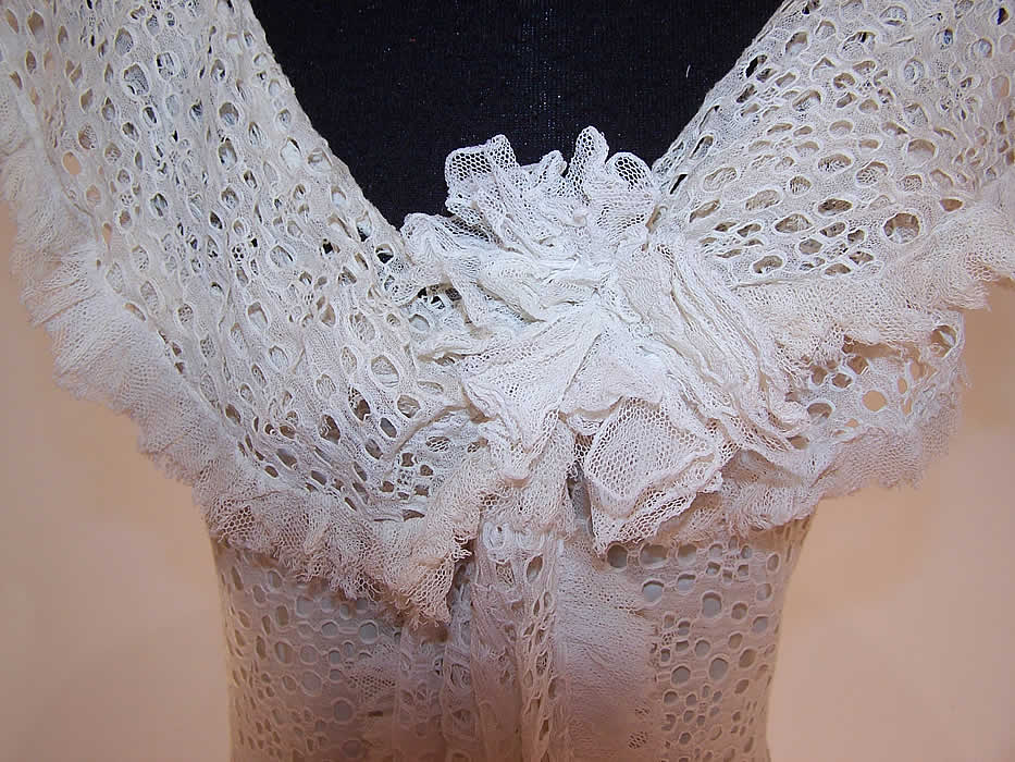 Vintage White Net Eyelet Lace Shawl Collar Bias Cut Dress & Slip