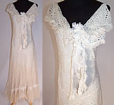 Vintage 1930s White Net Eyelet Lace Shawl Collar Bias Cut Dress & Slip