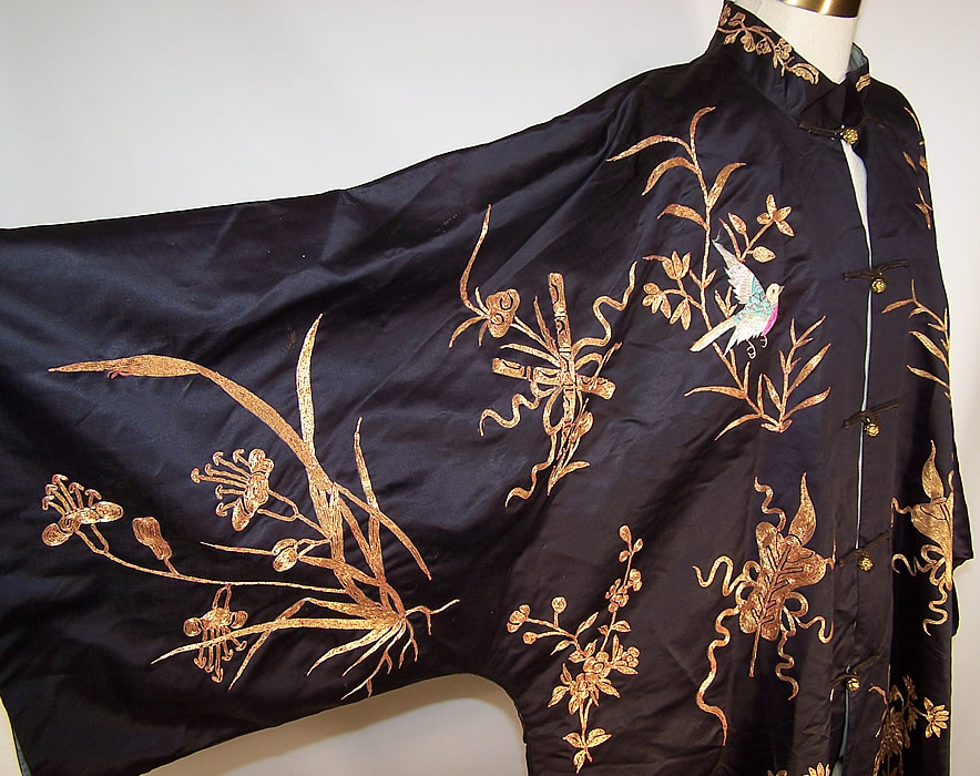 Antique Chinese Precious Objects Gold Couching Embroidered Robe Coat sleeve