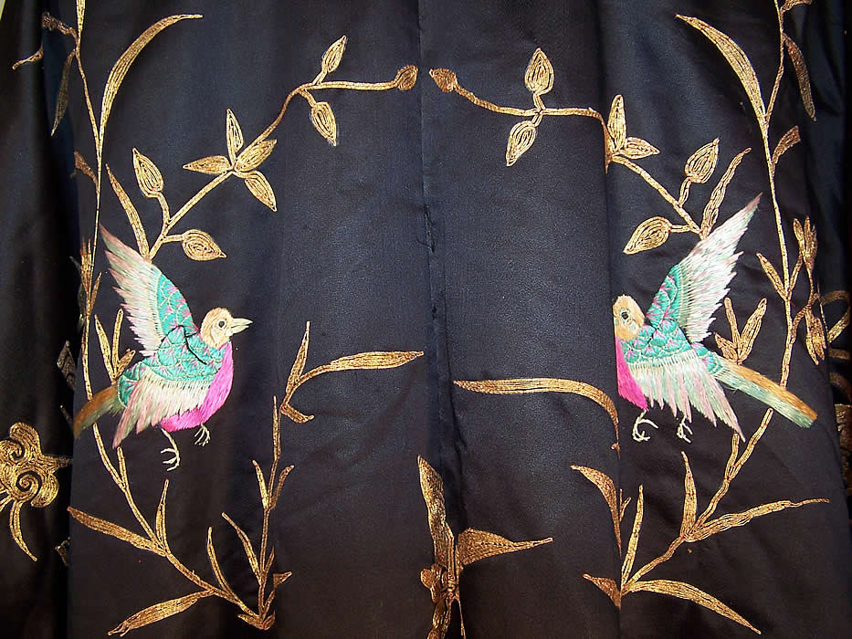 Antique Chinese Precious Objects Gold Couching Embroidered Robe Coat close up