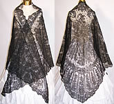 Victorian Civil War Antique Black Chantilly Lace Mantilla Spanish Shawl