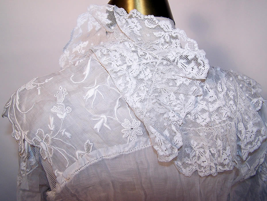 Edwardian Titanic White Batiste Embroidered French Knot Lace Dress back view.