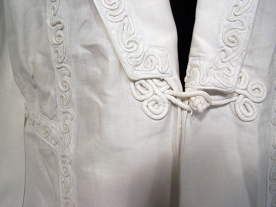 Edwardian White Linen Soutache Trim Walking Suit Jacket Skirt 