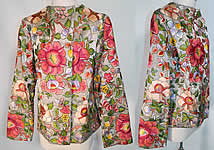 Vintage Silver Metallic Lamé Silk Embroidered Floral Leaf Coat Jacket
