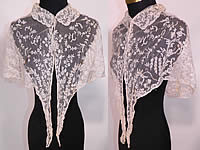 Antique Blonde Lace Tambour Embroidery Fichu Pelerine Collar Cape Shawl