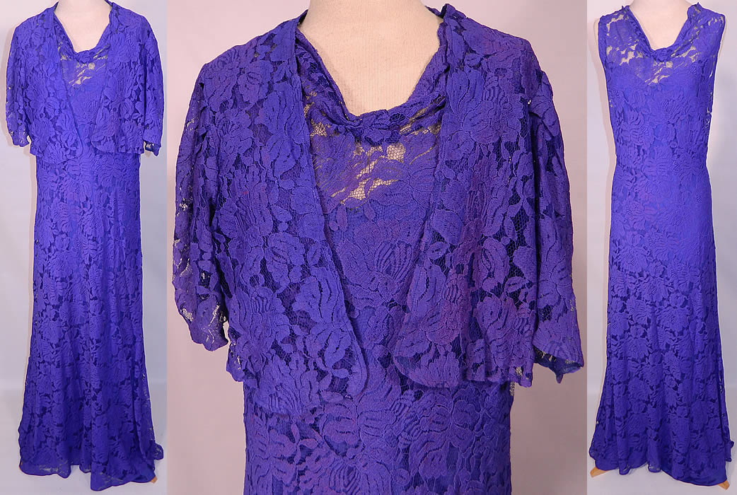 Vintage Sheer Purple Lace Floral Pattern Bias Cut Dress Slip Jacket ...