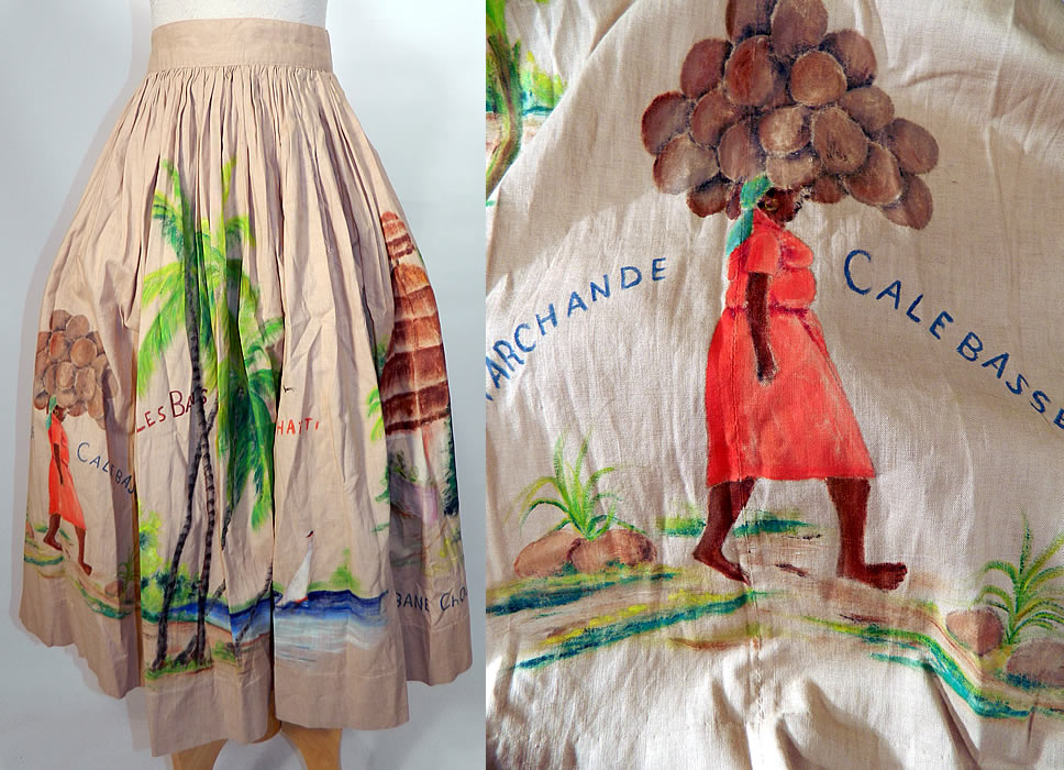 Vintage Fernand Pierre  Artist Signed Hand Painted  Haitian Vodou Circle Skirt. This vintage Fernand Pierre artist signed hand painted Haitian Vodou circle skirt dates from the 1950s. 